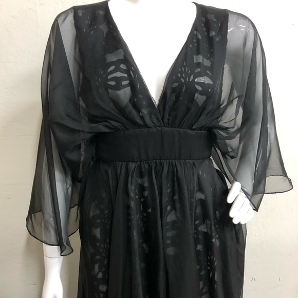 Lotus Threads Black Chiffon Maxi Overlay Lace Long Romper Gown - Picture 4 of 6